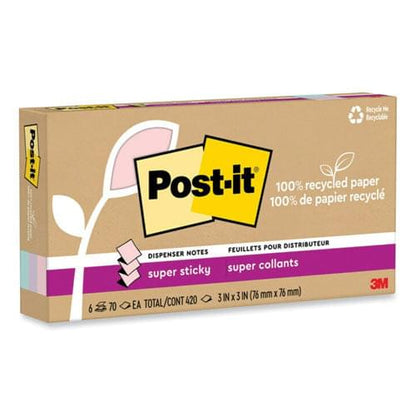 100% Recycled Paper Super Sticky Notes, 3" x 3", Wanderlust Pastels, 70 Sheets/Pad, 6 Pads/Pack