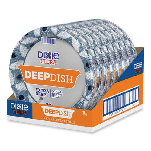 Deep Dish Paper Plate, 9.56" dia, Blue/Yellow, 18/Pack