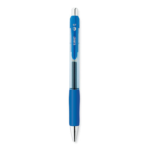 PrevaGuard Gel-ocity Retractable Gel Pen, Medium 0.7 mm, Blue Ink, Clear/Blue Barrel, Dozen