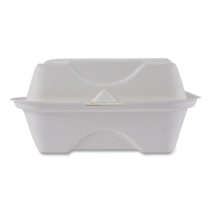 Vanguard Renewable and Compostable Sugarcane Clamshells, 6 x 6 x 3, White, 500/Carton