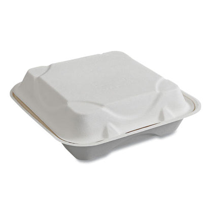 Vanguard Renewable and Compostable Sugarcane Clamshells, 1-Compartment, 9 x 9 x 3, White, 200/Carton