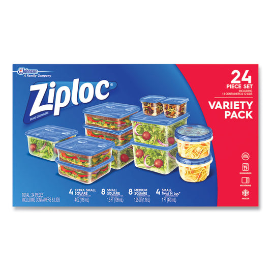 Ziploc 24-piece Plastic Containers with Lids Variety Pack, Assorted Sizes, Clear