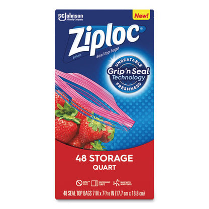 Double Zipper Storage Bags, 1 qt, 1.75 mil, 9.63" x 8.5", Clear, 48/Box