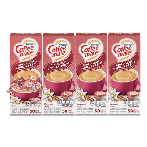 Liquid Coffee Creamer, Cinnamon Vanilla, 0.38 oz Mini Cups, 50/Box, 4 Boxes/Carton, 200 Total/Carton