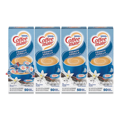 Liquid Coffee Creamer, French Vanilla, 0.38 oz Mini Cups, 50/Box, 4 Boxes/Carton, 200 Total/Carton