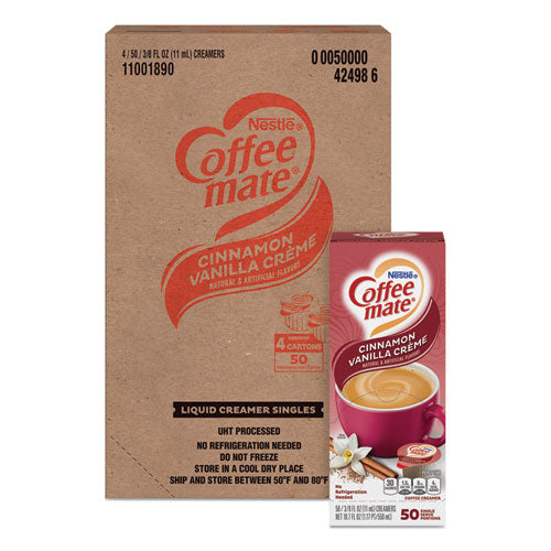 Liquid Coffee Creamer, Cinnamon Vanilla, 0.38 oz Mini Cups, 50/Box, 4 Boxes/Carton, 200 Total/Carton