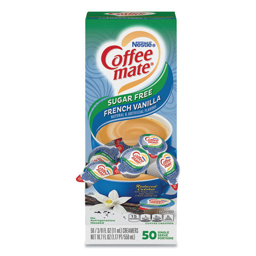 Liquid Coffee Creamer, Sugar Free French Vanilla, 0.38 oz Mini Cups, 50/Box