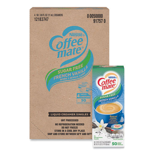 Liquid Coffee Creamer, Sugar Free French Vanilla, 0.38 oz Mini Cups, 50/Box, 4 Boxes/Carton, 200 Total/Carton