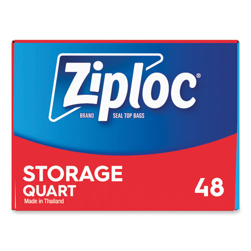 Double Zipper Storage Bags, 1 qt, 1.75 mil, 9.63" x 8.5", Clear, 48/Box