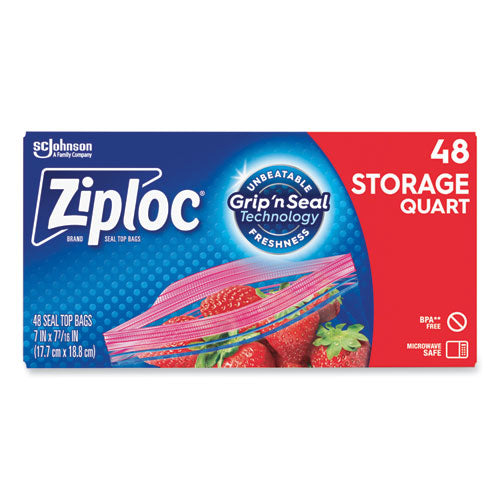 Double Zipper Storage Bags, 1 qt, 1.75 mil, 9.63" x 8.5", Clear, 9/Carton