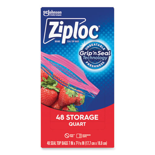 Double Zipper Storage Bags, 1 qt, 1.75 mil, 9.63" x 8.5", Clear, 9/Carton