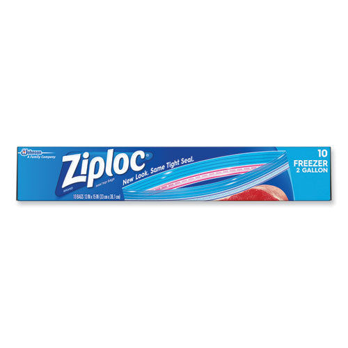 Zipper Freezer Bags, 2-gal, 13" x 15", Clear, 10/Box
