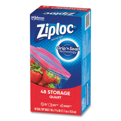 Double Zipper Storage Bags, 1 qt, 1.75 mil, 9.63" x 8.5", Clear, 9/Carton