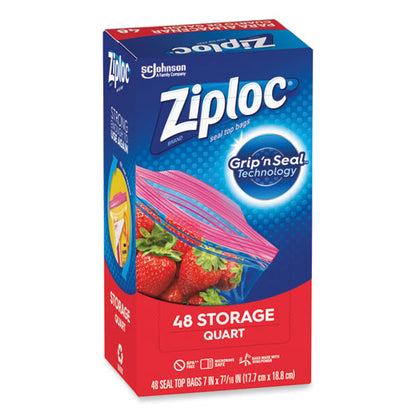 Double Zipper Storage Bags, 1 qt, 1.75 mil, 9.63" x 8.5", Clear, 9/Carton